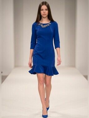 NWT Zara embroidered Blue Mini Dress Size M